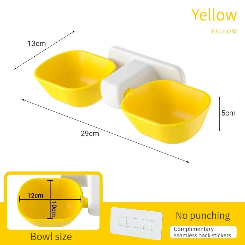 1PCS Wall Mounted Cat Bowl Pet Feeding Bowl Double Bowls Cat Dog Hanging Water Bowl Adjustable Height Food Basin for Pet