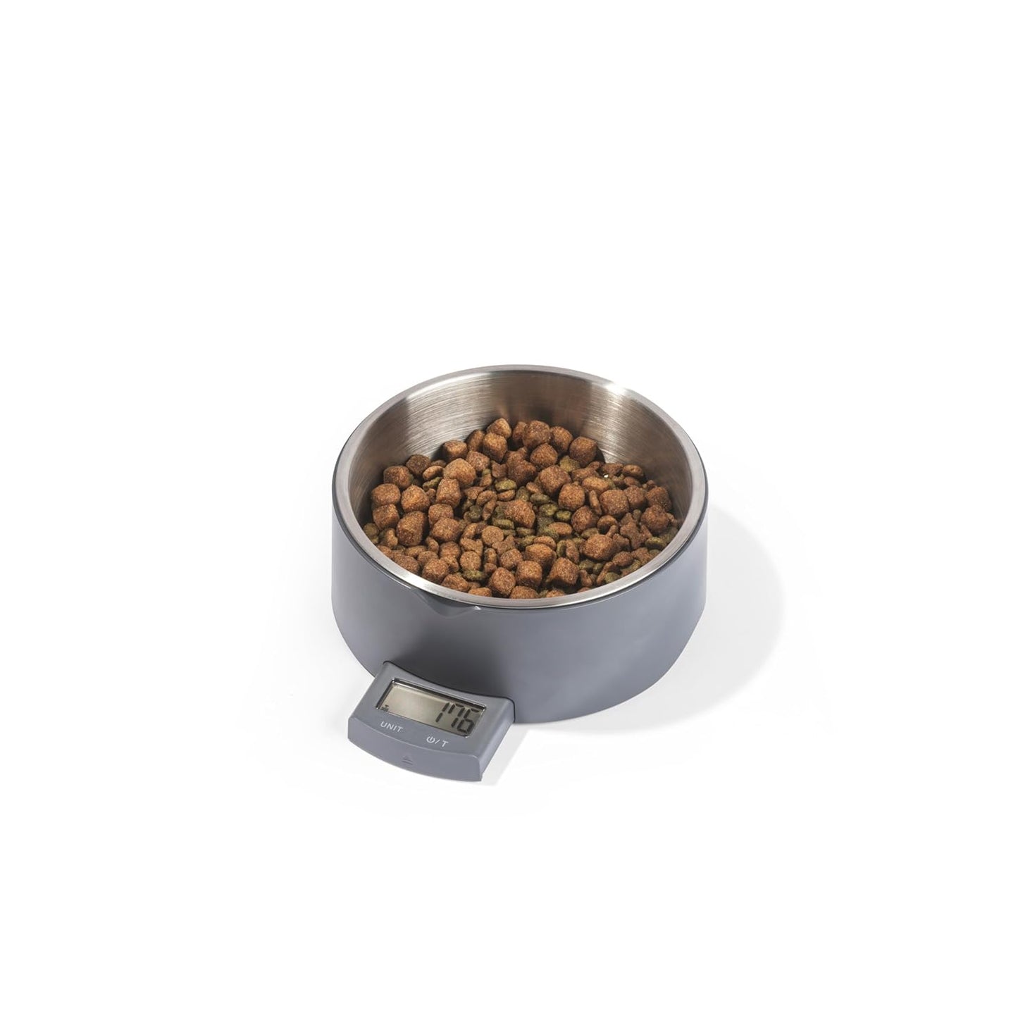 Digital Pet Food Scale – Smart Dog Bowl, Add & Weigh Tare Function, Measures Liquids, Pull Out LCD Display, Kitchen Food Weighing Bowl, 5 Kg Capacity, Stainless Steel Bowl, Cat Feeder, Grey