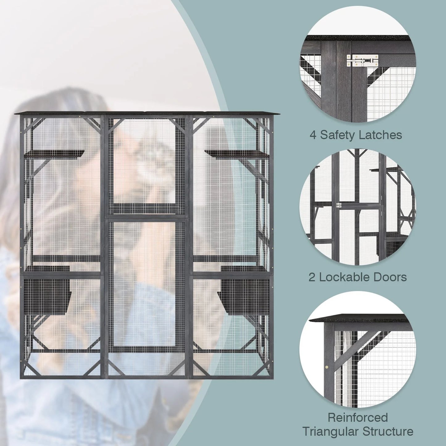 Large Wooden Cat House with Weatherproof Asphalt Roof and Enter Door