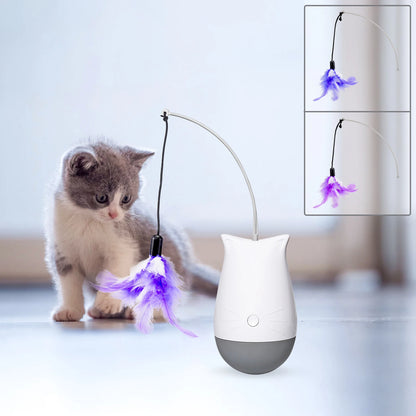 Cat Feather Toy Spinning Teaser Kitten Interactive Play Indoor Pet Toys USB Charging Gift