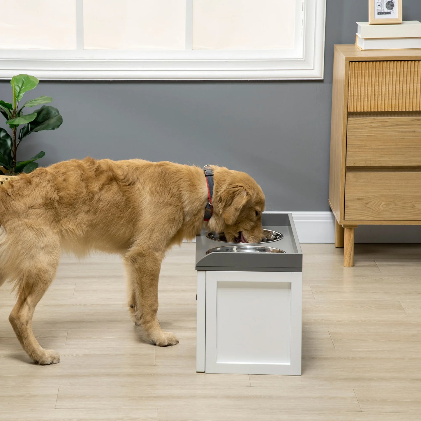 Stainless Steel Raised Dog Bowl W/ 21L Storage Drawer, for Large Dogs