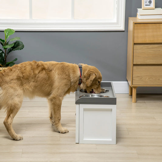 Stainless Steel Raised Dog Bowl W/ 21L Storage Drawer, for Large Dogs