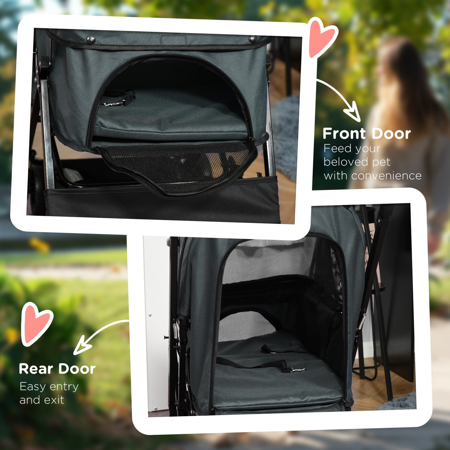 Pet Stroller Foldable Travel Dog Cat Carriage W/ Reversible Handle Brake Basket