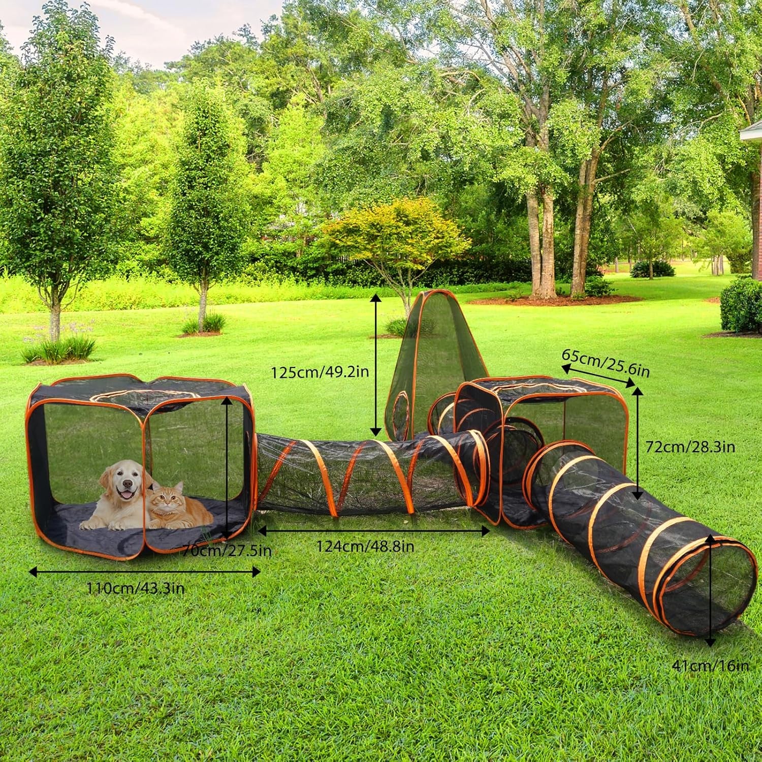 Large Pet Tunnel Cat, Foldable Small Animal Playpen Outdoor Cat Enclosure Tunnel Protable Dog Playpens Indoors for Small Medium Kitten Dog Puppy (6 in 1)