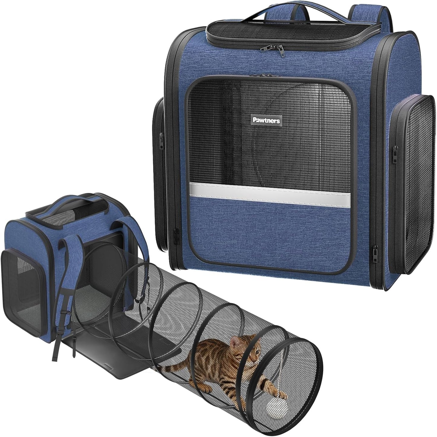 Cat Carrier Backpacks: Expandable Pet Backpack with Breathable Mesh, Pet Carrier Backpack for Cats Small Dogs Puppies up to 25 Lbs, Dog Carrier Backpack for Travel Hiking Camping Outdoor Blue