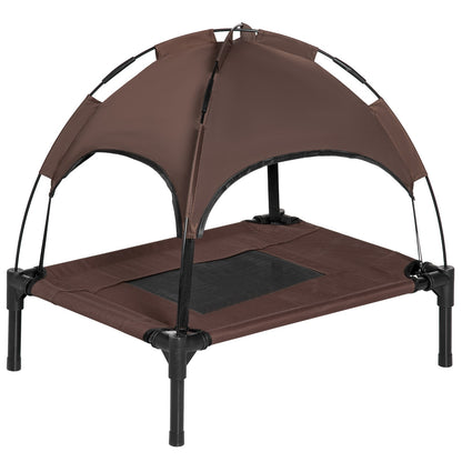 Pawhut 61 Cm Elevated Dog Bed Cooling Raised Pet Cot UV Protection Canopy Brown