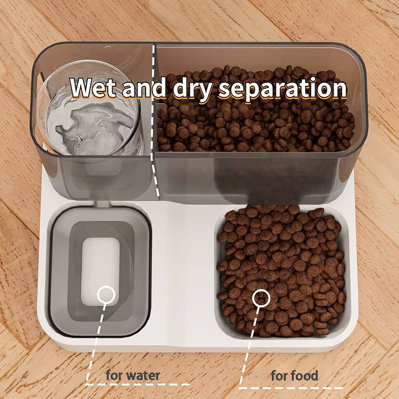 OUZEY Automatic Feeder Cat Dog Food Bowl with Water Fountain Pet Items Large Capacity Raised Stand Dish Bowl for Cat Drinker