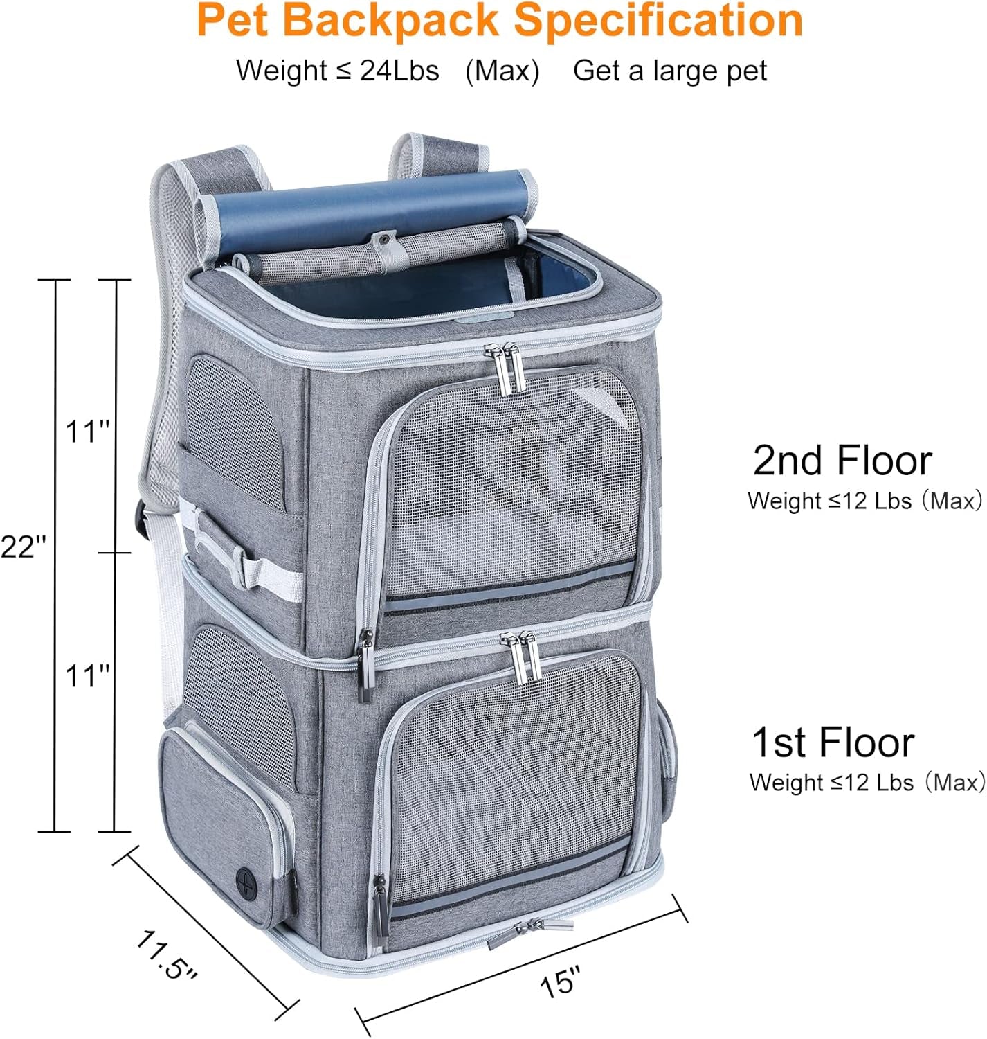 Cat Backpack Carrier for 2 Cats,Dog Backpack Carrier for Medium Dogs,Double Compartment Pet Backpack Carrier for Dual Pets,For Outdoor Traveling/Stroll and Picnic