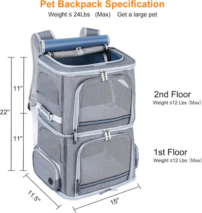 Cat Backpack Carrier for 2 Cats,Dog Backpack Carrier for Medium Dogs,Double Compartment Pet Backpack Carrier for Dual Pets,For Outdoor Traveling/Stroll and Picnic