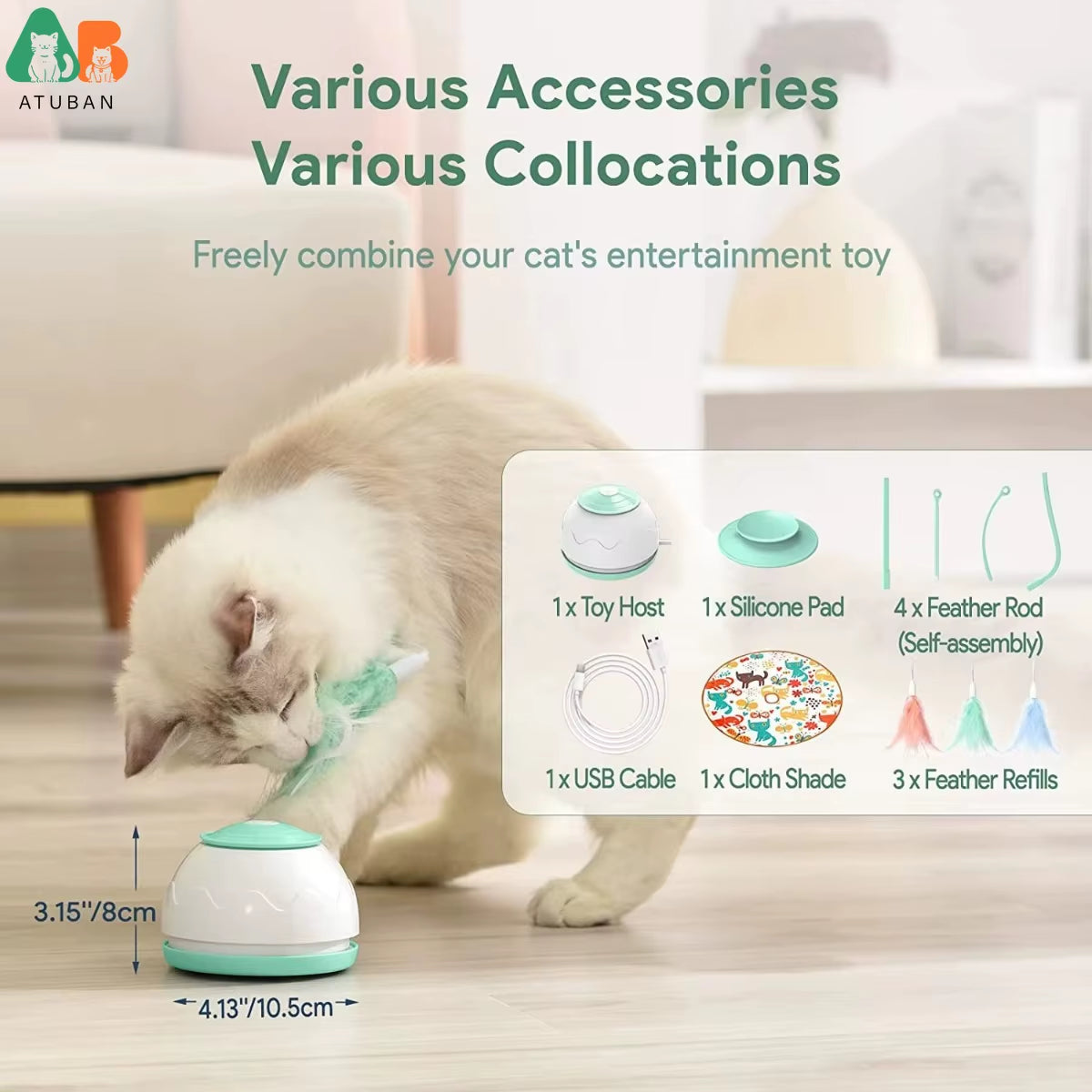 Automatic Motion Cat Toys-4 Modes Interactive Motorized Wand Toys,3 Feathers,Electronic Exercise Pet Toy for Indoor Cats