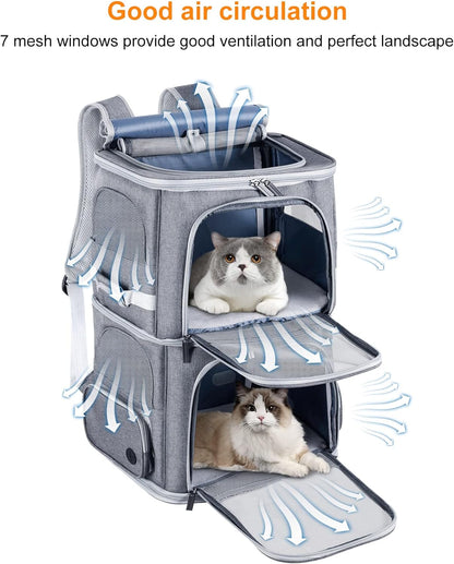 Cat Backpack Carrier for 2 Cats,Dog Backpack Carrier for Medium Dogs,Double Compartment Pet Backpack Carrier for Dual Pets,For Outdoor Traveling/Stroll and Picnic