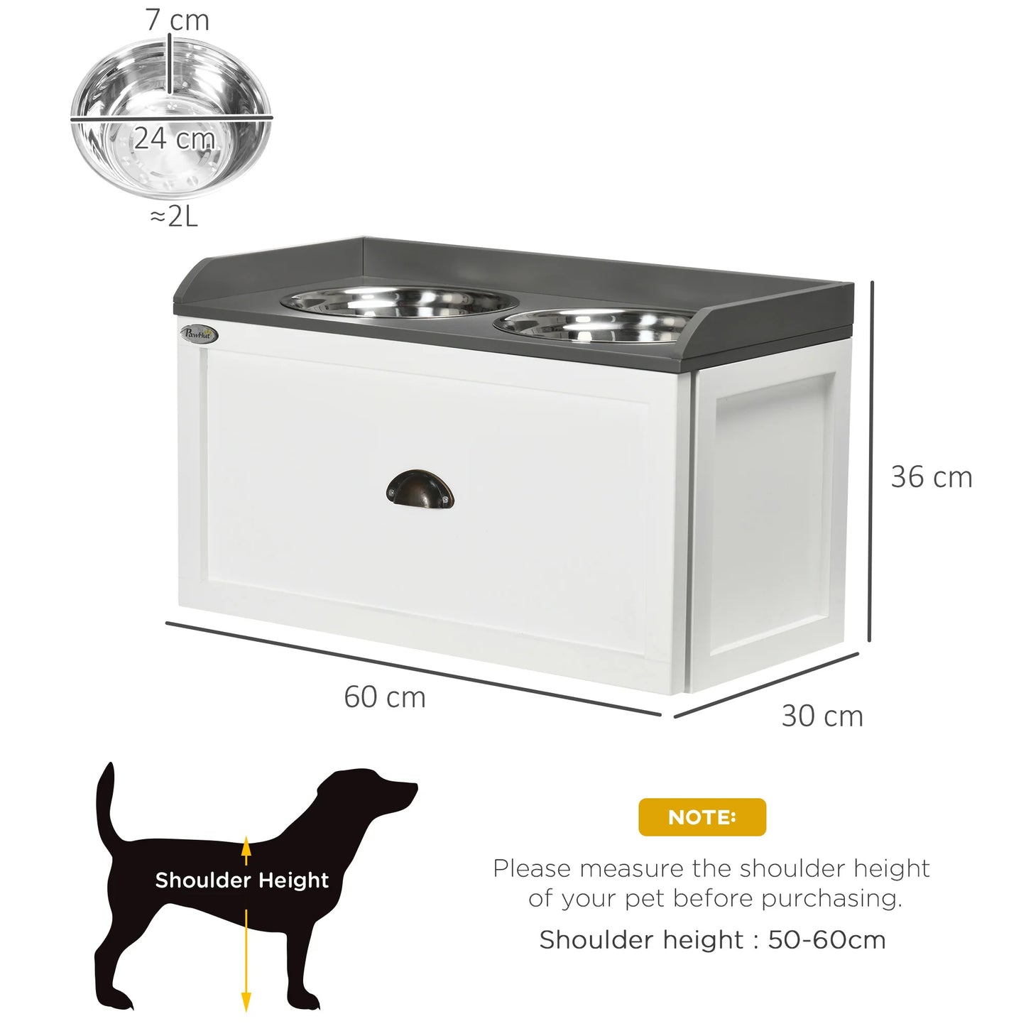 Stainless Steel Raised Dog Bowl W/ 21L Storage Drawer, for Large Dogs