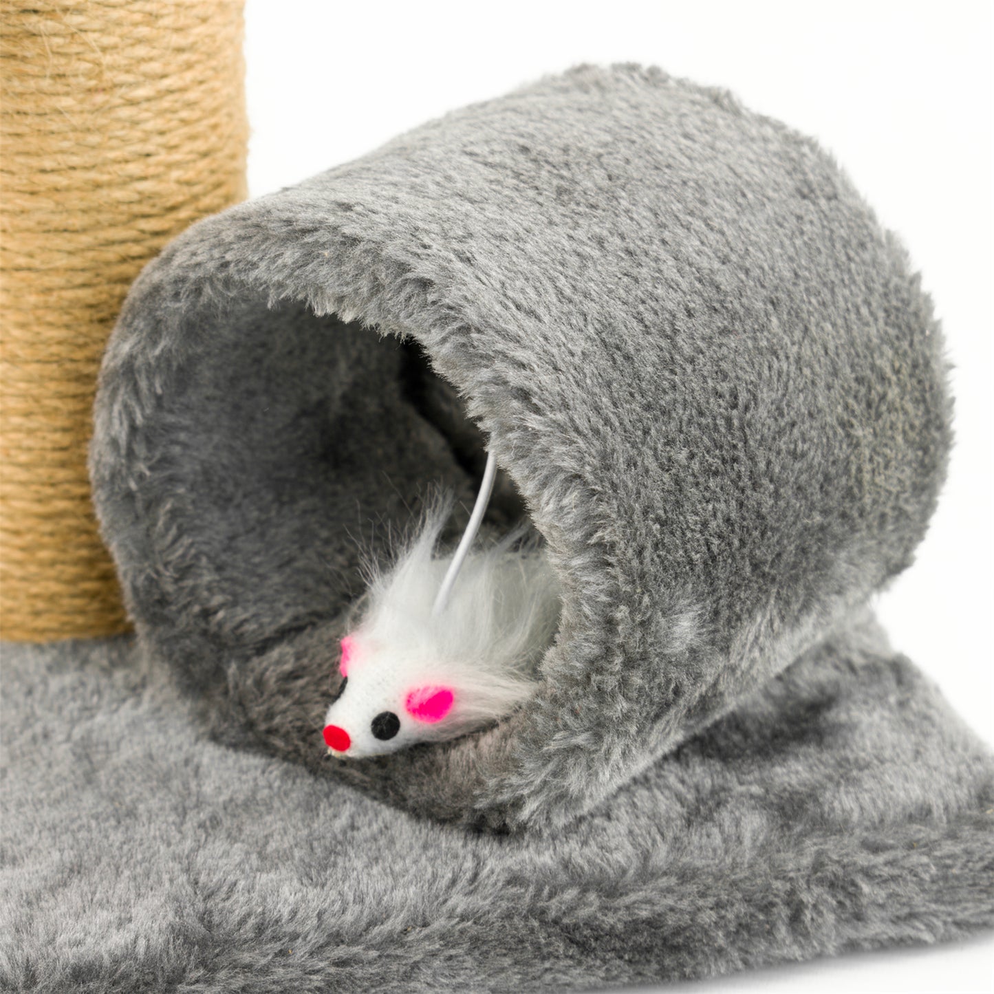 KCT GREY KITTEN SCRATCH POST ACTIVITY PLAY TUNNEL CAT SISAL SCRATCHING TREE TOY