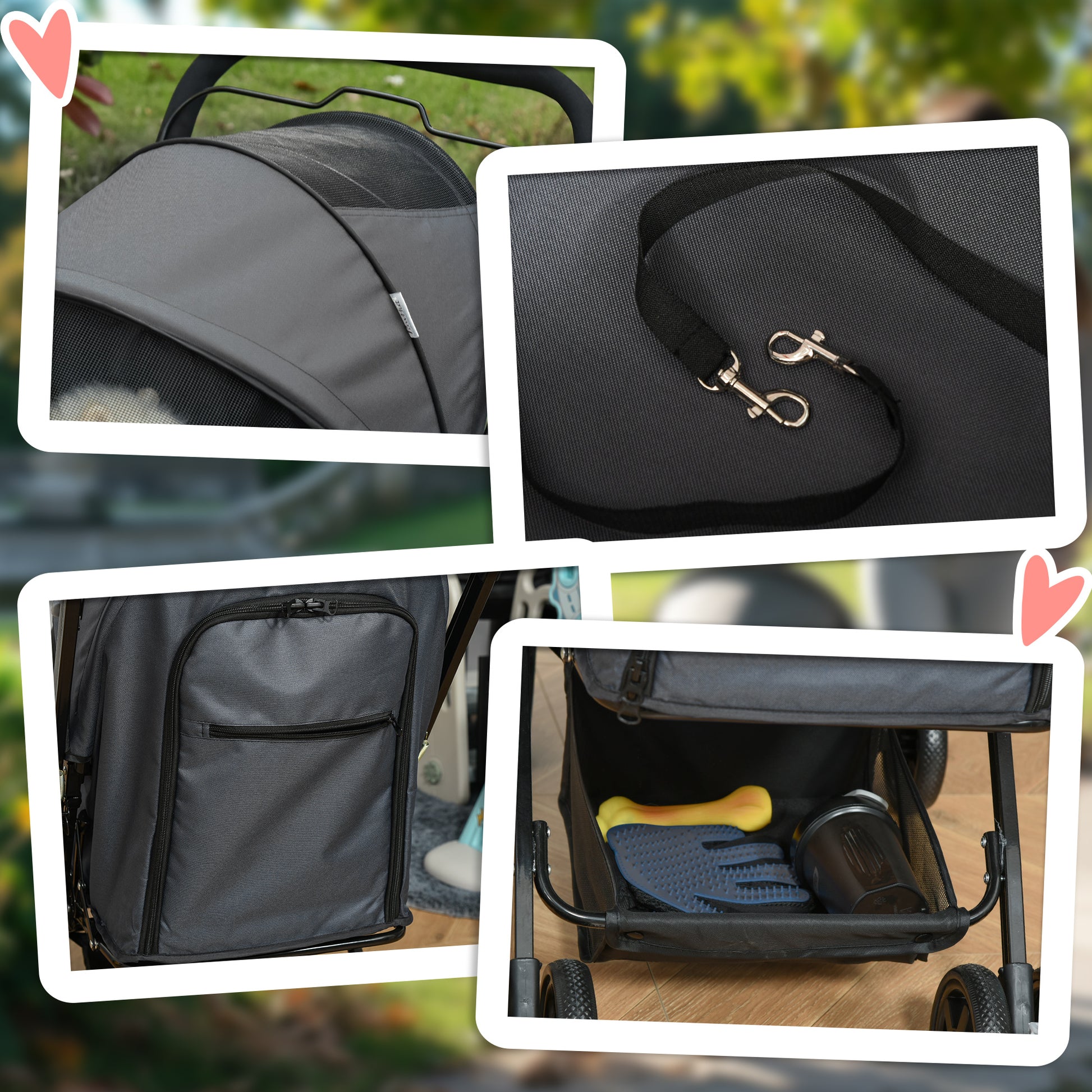 Pet Stroller Foldable Travel Dog Cat Carriage W/ Reversible Handle Brake Basket