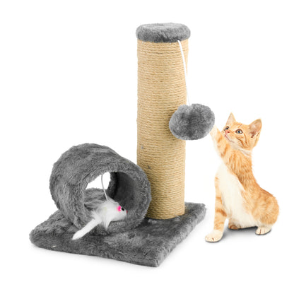KCT GREY KITTEN SCRATCH POST ACTIVITY PLAY TUNNEL CAT SISAL SCRATCHING TREE TOY