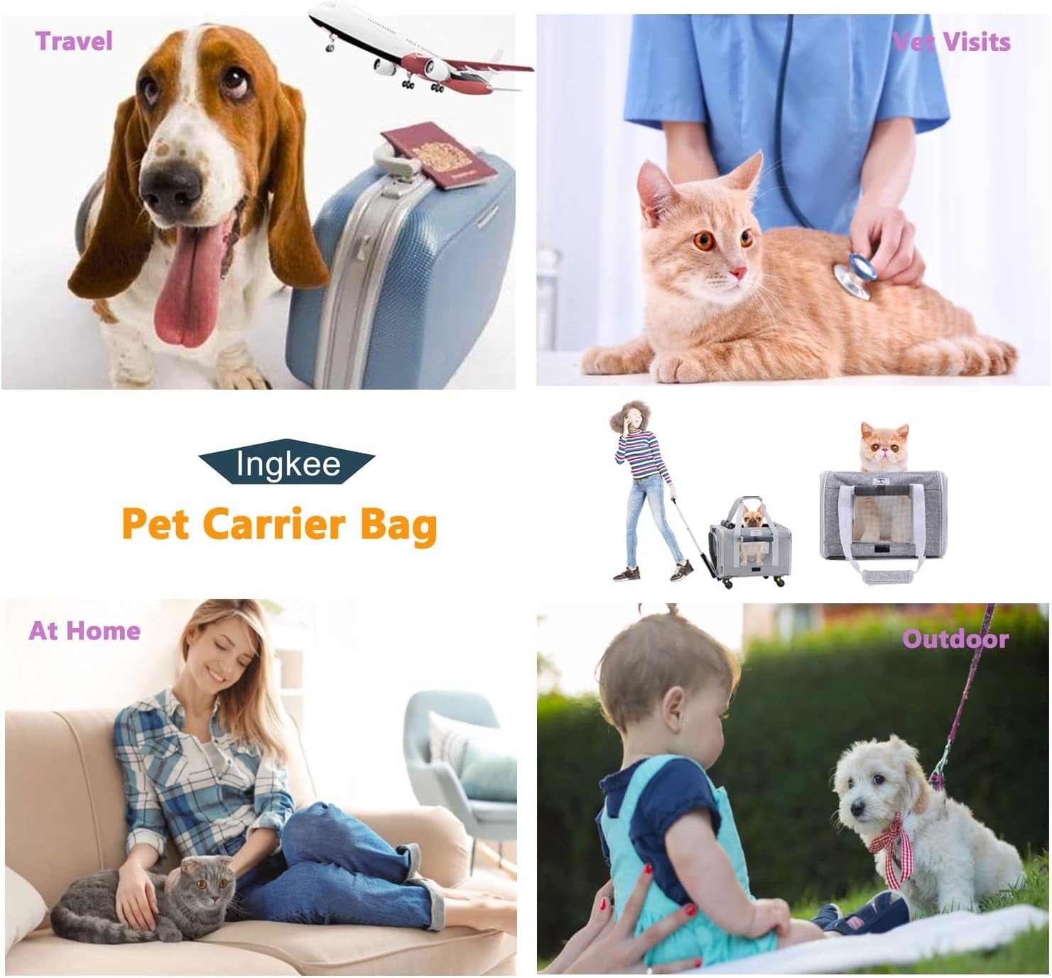 Dog Carrier with Wheels, Airline Approved Outdoor Rolling Pet Carrier with Telescopic Handle and Shoulder Strap for Travel, Grey