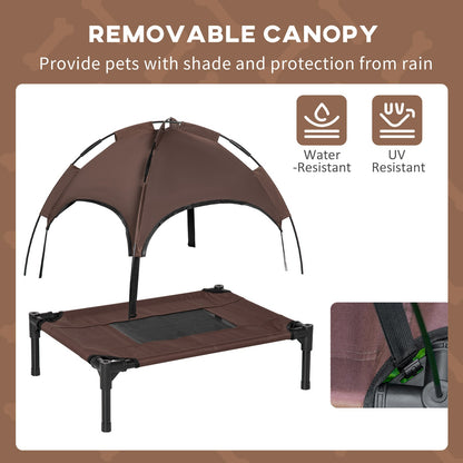 Pawhut 61 Cm Elevated Dog Bed Cooling Raised Pet Cot UV Protection Canopy Brown