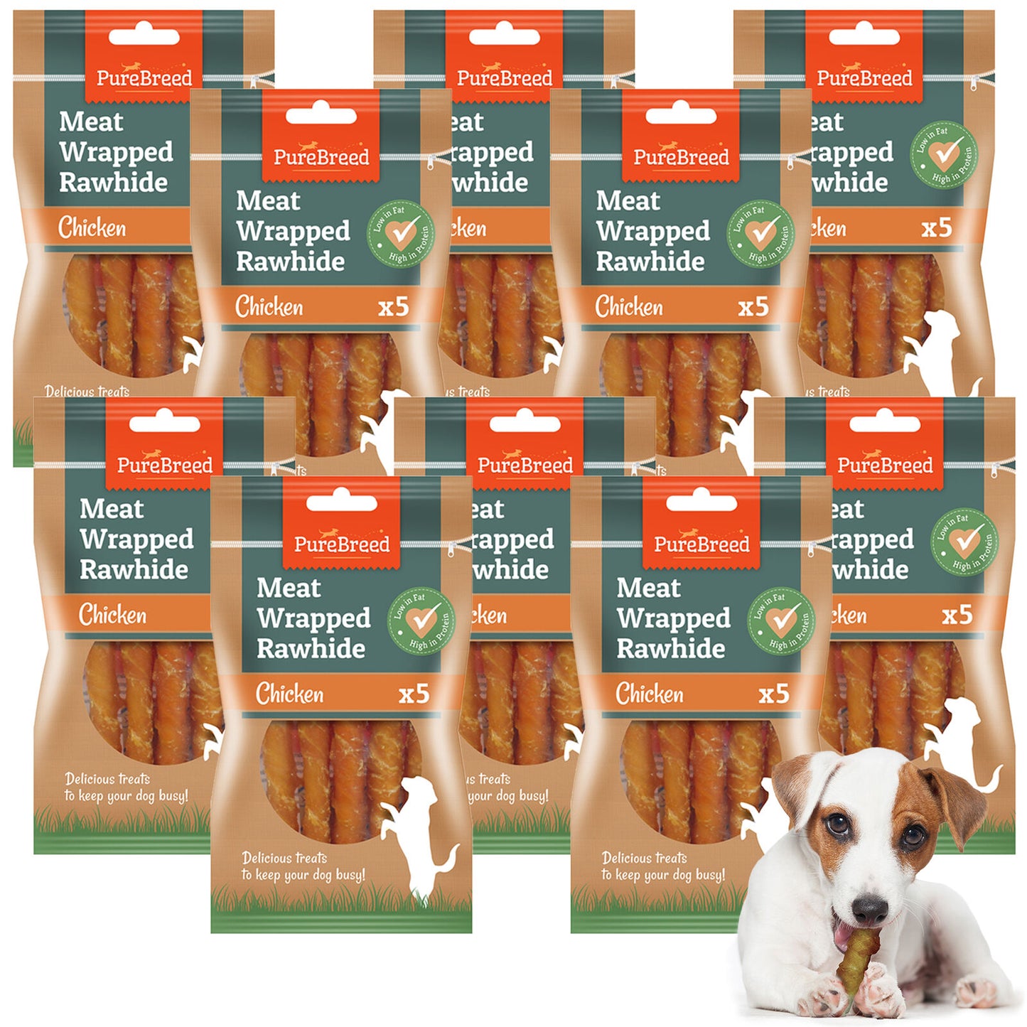 50Pk Dog Chews Treats Rawhide Twists Sticks Wrapped in Chicken Meat Healthy Food