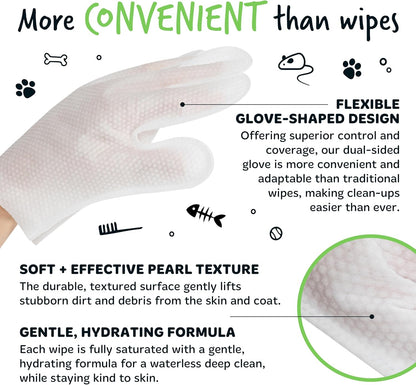 Dog Glove Wipes, Pet Wipes for Full Body, Eye Wipes, Ear Wipes, Bum & Paws. 30 Sensitive Dog Grooming Glove Wipes for Dogs, Puppy & Cat Grooming, One Size Fits All (Fragrance Free)