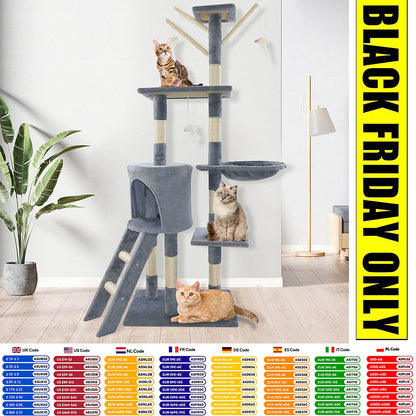 140Cm Cat Scratching Post Multi Level Cat Tree Tower Pet Scratcher Activity Center Large Furniture Kitten House, Grey Color