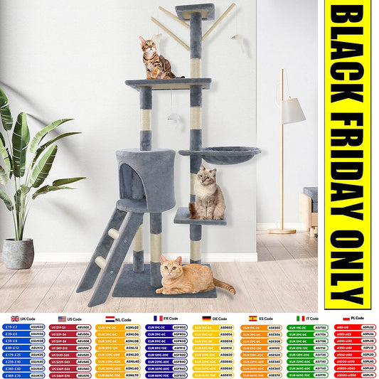 140Cm Cat Scratching Post Multi Level Cat Tree Tower Pet Scratcher Activity Center Large Furniture Kitten House, Grey Color