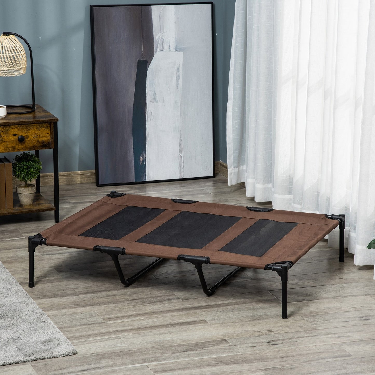 Cooling Elevated Dog Bed Portable Raised Pet Cot for Indoor & Outdoor, Brown