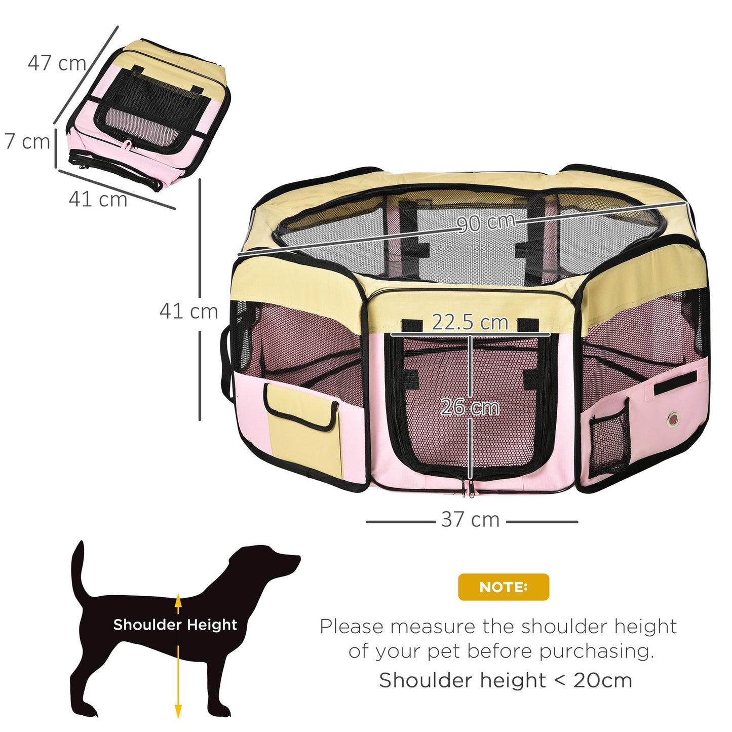 Pawhut Fabric Pet Dog Cat Puppy Playpen Rabbit Guinea Pig Play Pen in Pink Small