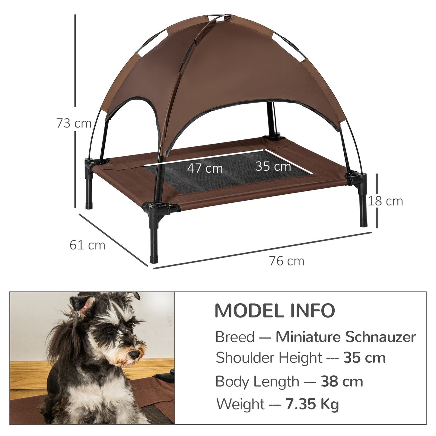 Pawhut 76Cm Elevated Dog Bed Cooling Raised Pet Cot UV Protection Canopy Brown