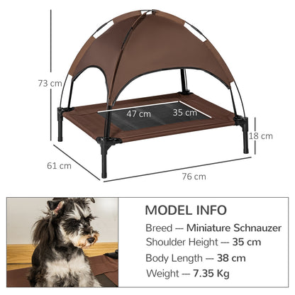 Pawhut 76Cm Elevated Dog Bed Cooling Raised Pet Cot UV Protection Canopy Brown