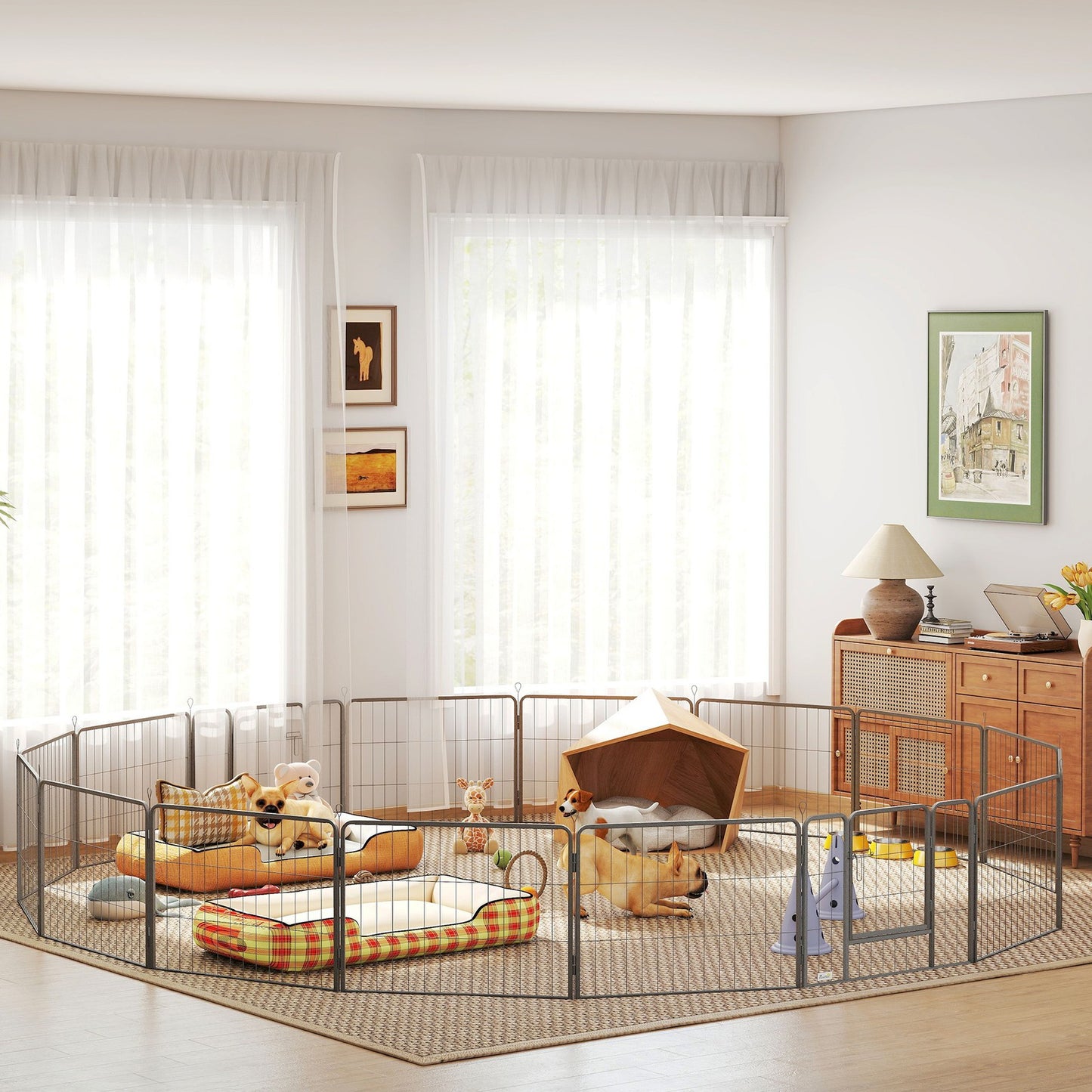 Pawhut 16 Panels Heavy Duty Puppy Play Pen for Small 60Hcm