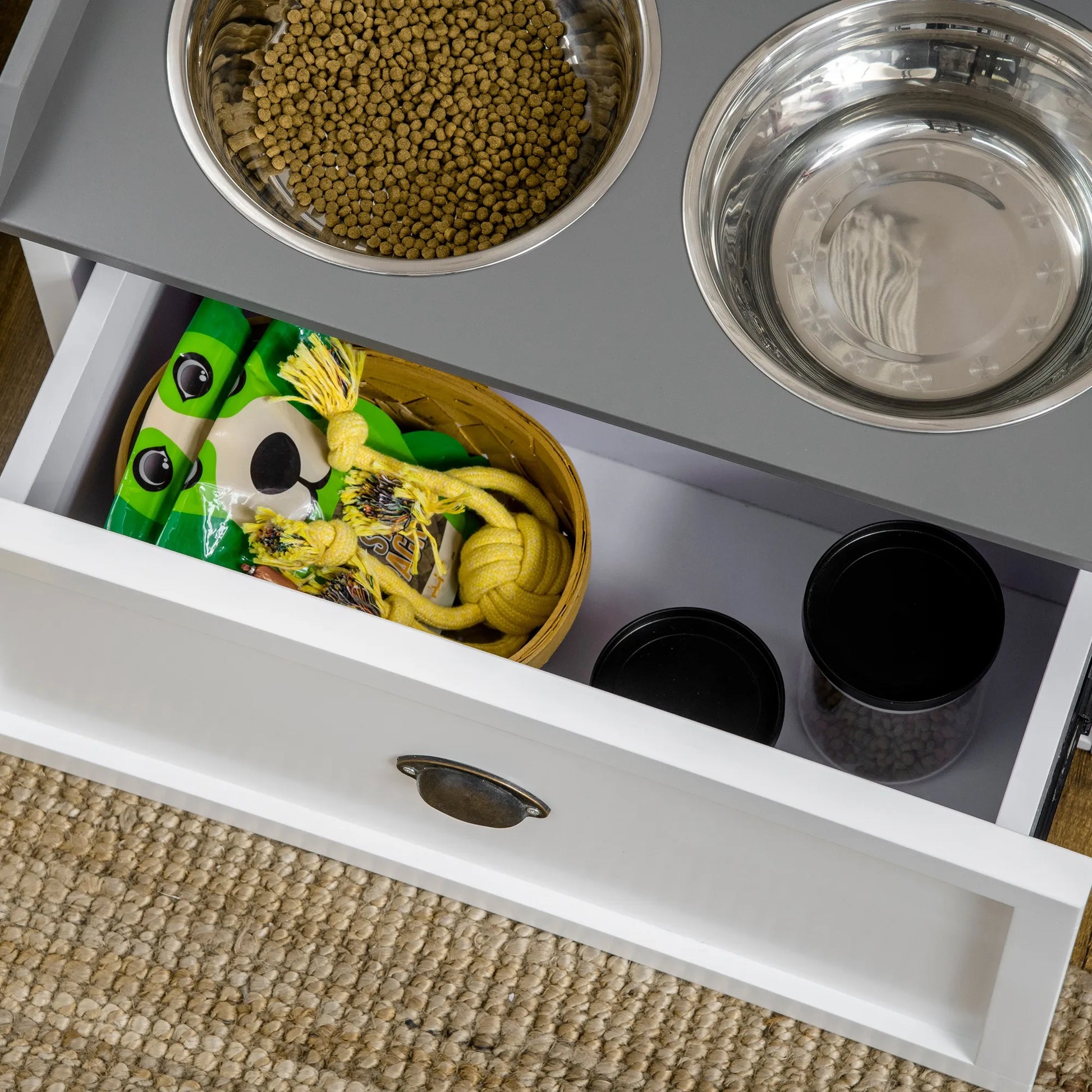 Stainless Steel Raised Dog Bowl W/ 21L Storage Drawer, for Large Dogs