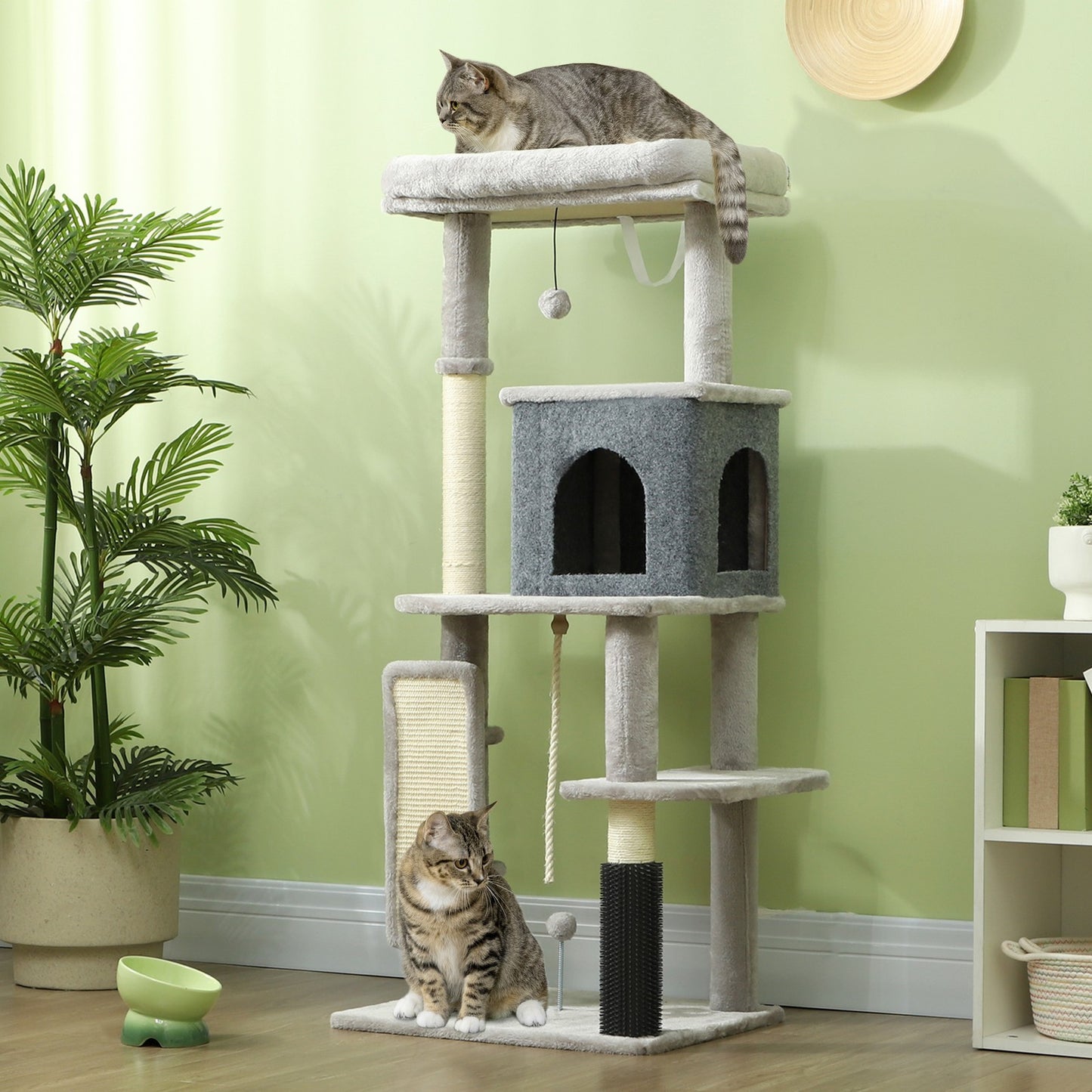 Cat Tree, 132Cm Cat Tower with Scratching Posts and Pad, Bed, House, Light Grey