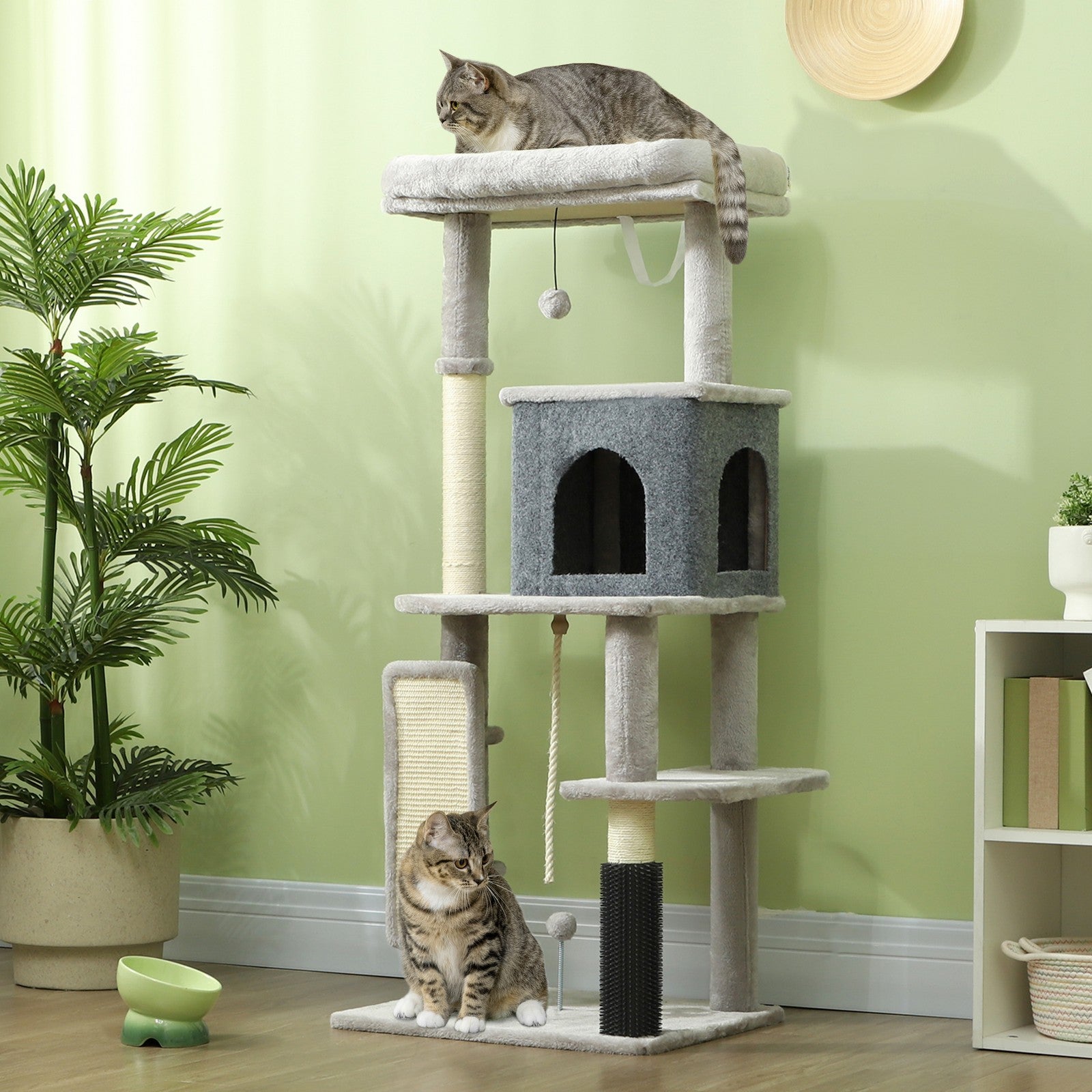Cat Tree, 132Cm Cat Tower with Scratching Posts and Pad, Bed, House, Light Grey