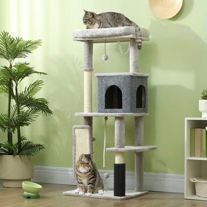 Cat Tree, 132Cm Cat Tower with Scratching Posts and Pad, Bed, House, Light Grey