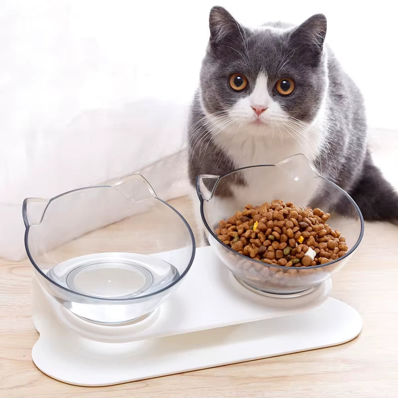 Non-Slip Double Cat Bowl Pet Water Food Feed Dog Bowls Pet Bowl with Inclination Stand Cats Feeder Feeding Bowl Kitten Supplies