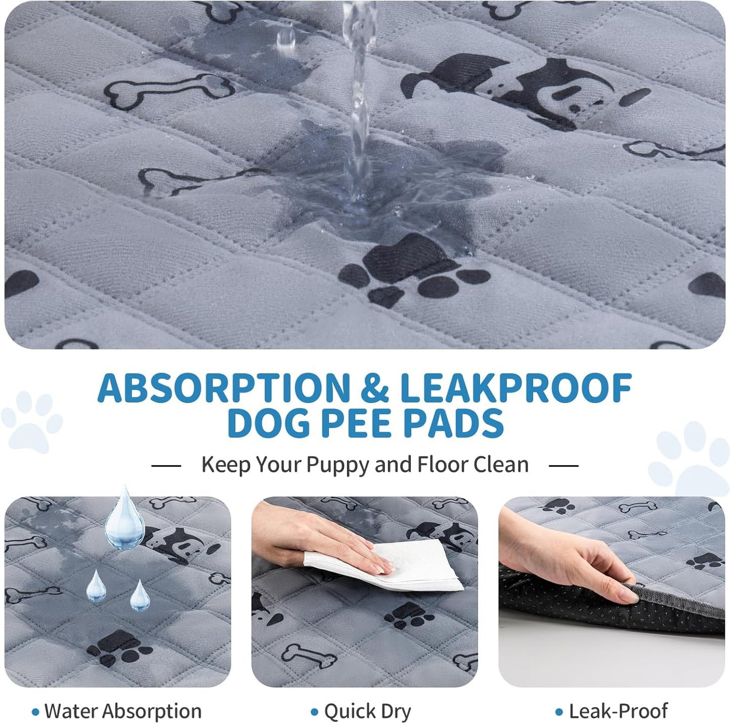 6 Pack Washable Dog Pee Pads 18X24 Inch, Reusable Puppy Training Pads Non-Slip Waterproof Potty Mat for Training, Travel, Whelping, Housebreaking, Incontinence (18X24 Inch)