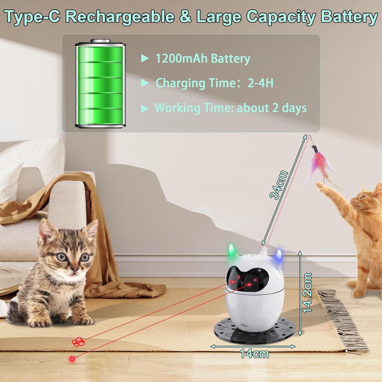 Cat Toy, Automatic & Remote Control, 2In1 Rechargeable - Rotating Feather & Dual Light, Cat Toy for Indoor Cats Kittens