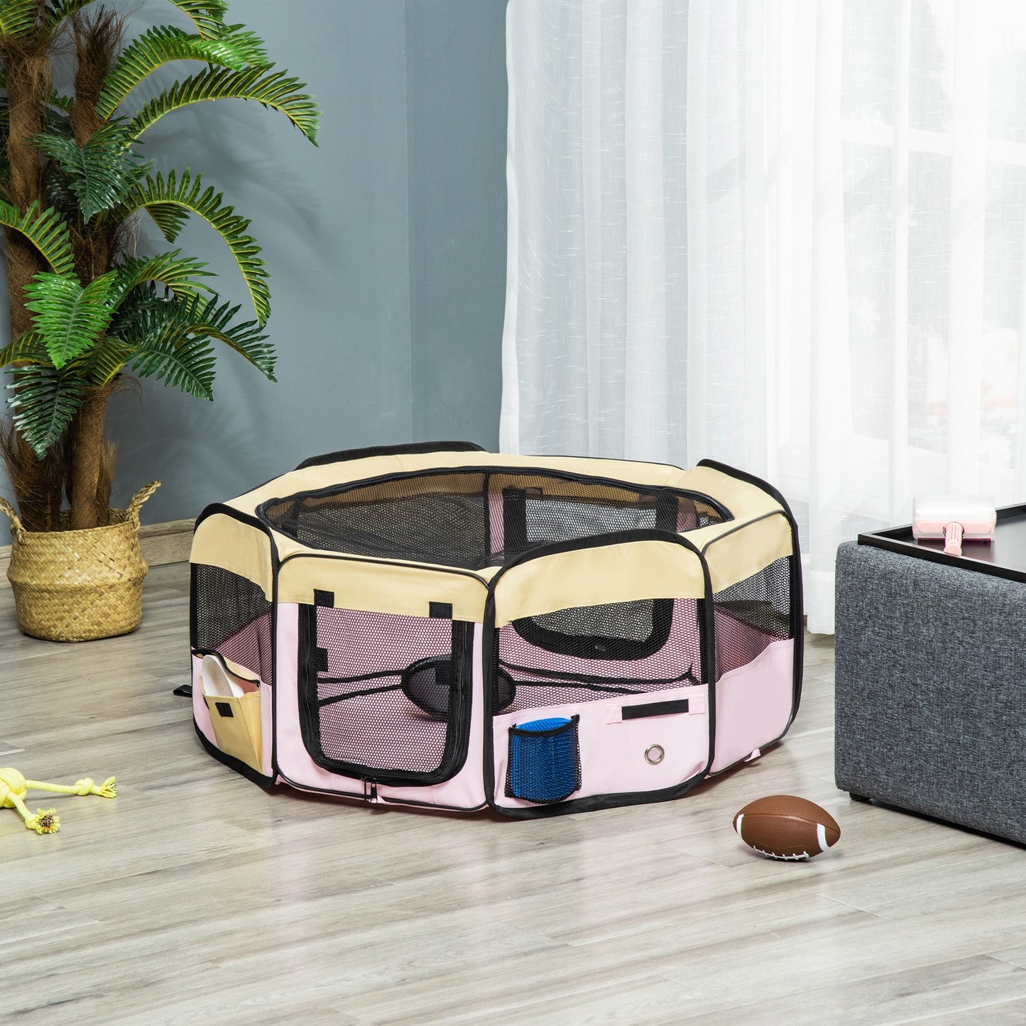 Pawhut Fabric Pet Dog Cat Puppy Playpen Rabbit Guinea Pig Play Pen in Pink Small