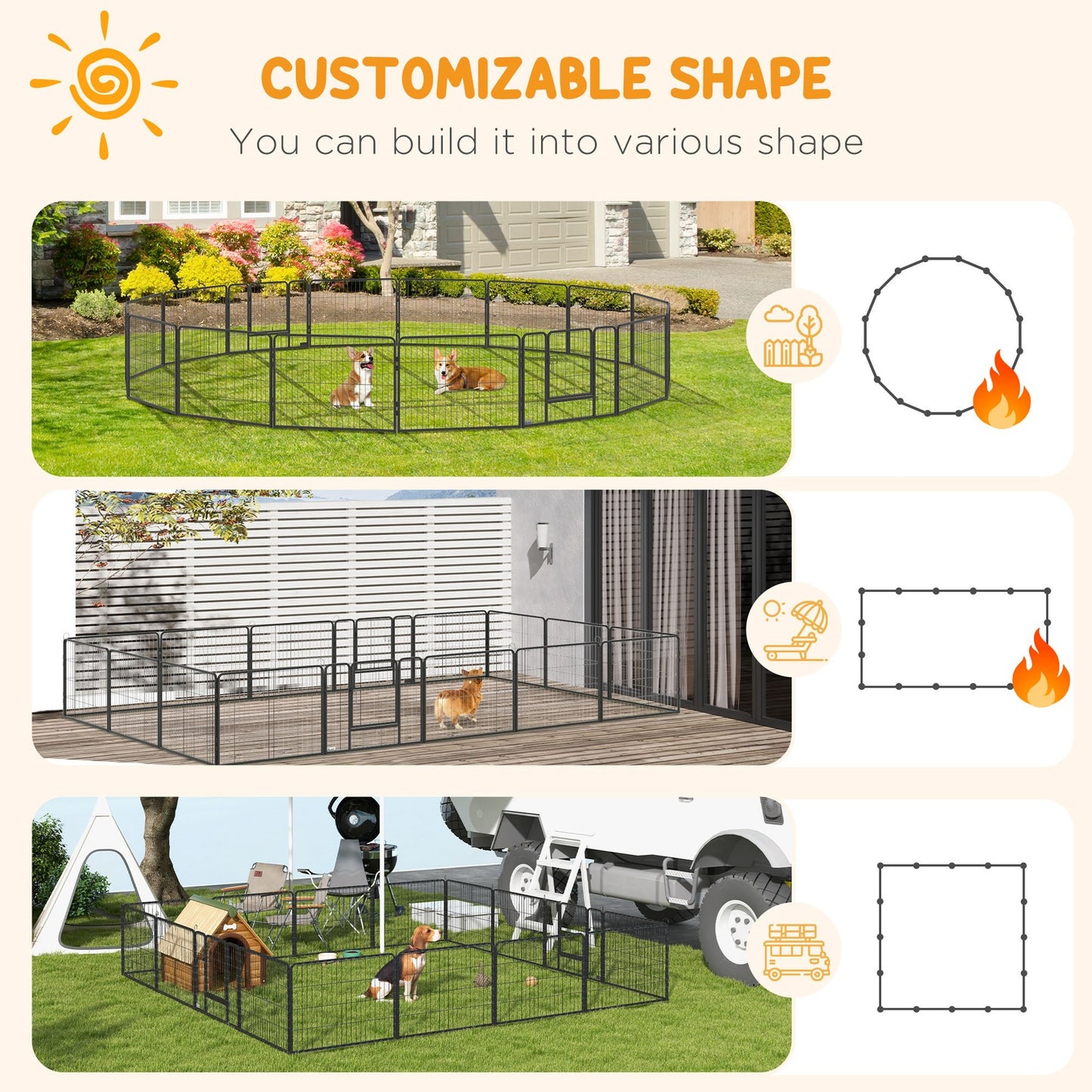 Pawhut 16 Panels Heavy Duty Puppy Play Pen for Small 60Hcm