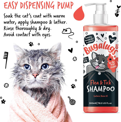 Flea and Tick Cat Shampoo by  500Ml, Deep Cleansing for Cats for Fleas, Ticks & Mites Contains Neem Oil, PH Balanced Vegan (500Ml Flea Shampoo)