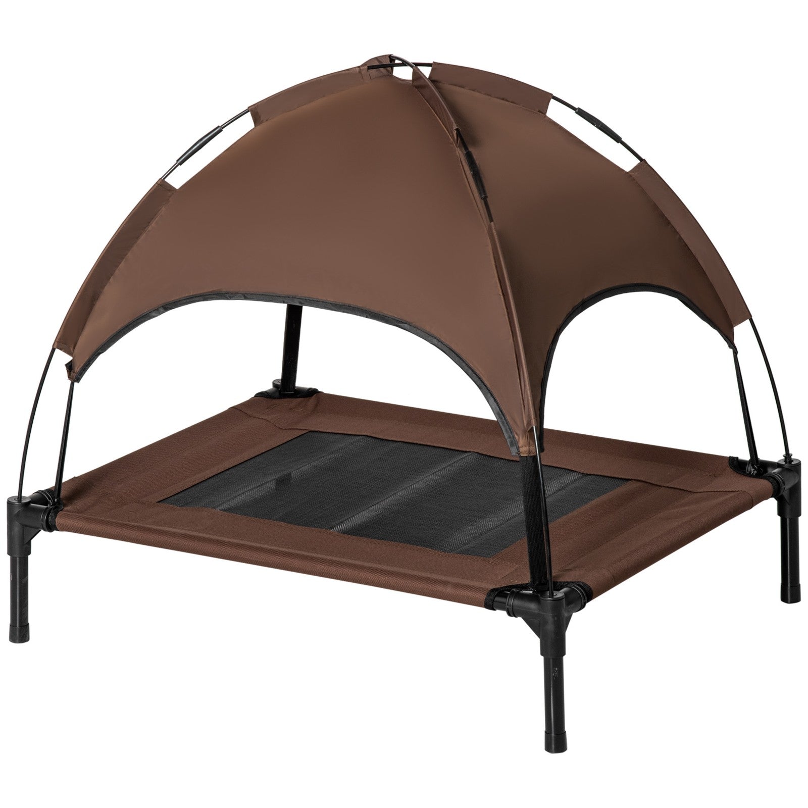 Pawhut 76Cm Elevated Dog Bed Cooling Raised Pet Cot UV Protection Canopy Brown