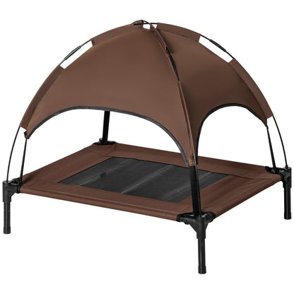 Pawhut 76Cm Elevated Dog Bed Cooling Raised Pet Cot UV Protection Canopy Brown