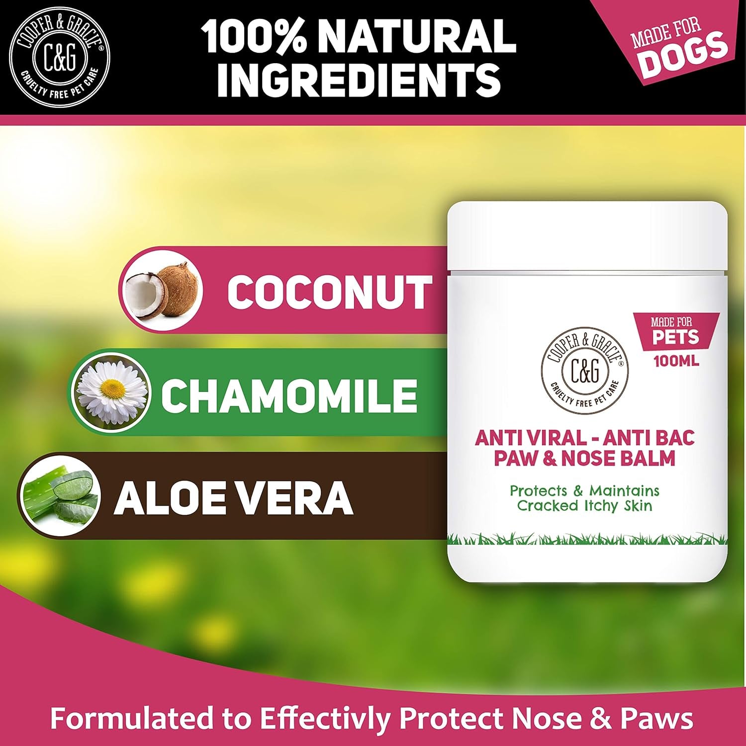 Cooper and Gracie Dog Paw and Nose Balm 100ML - Instantly Soothe Cracked, Itchy Skin and Paws | Antifungal, Cruelty-Free Formula | Best Grooming for Dogs