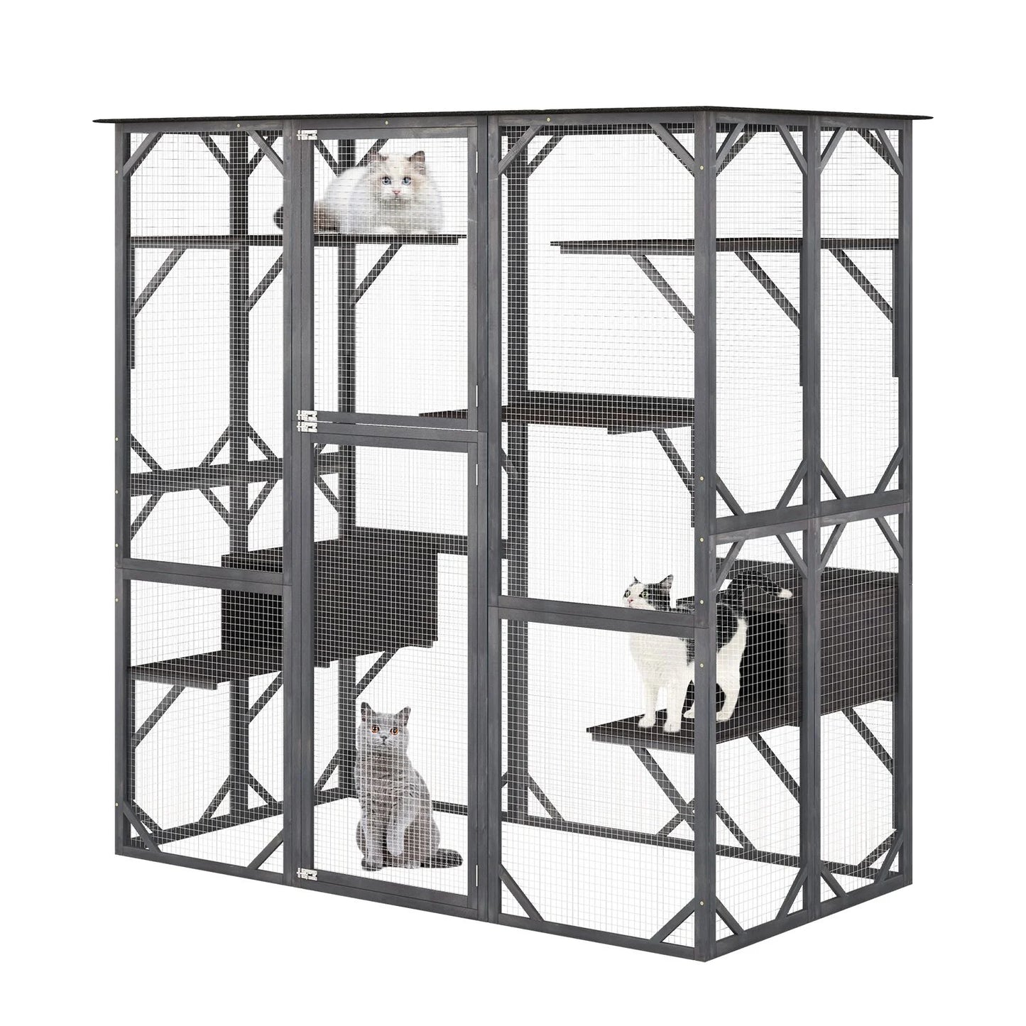 Large Wooden Cat House with Weatherproof Asphalt Roof and Enter Door