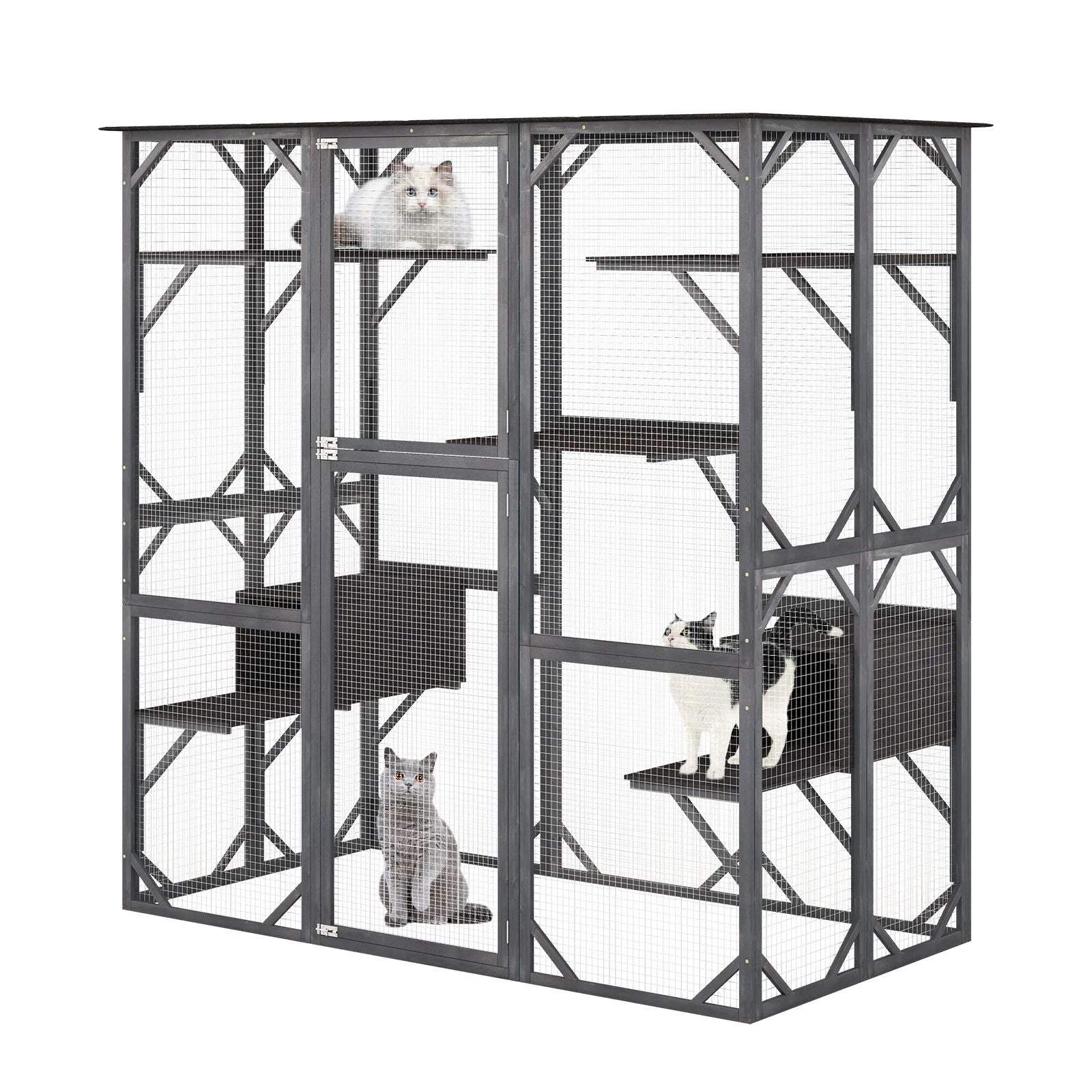 Large Wooden Cat House with Weatherproof Asphalt Roof and Enter Door