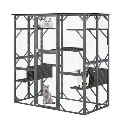 Large Wooden Cat House with Weatherproof Asphalt Roof and Enter Door