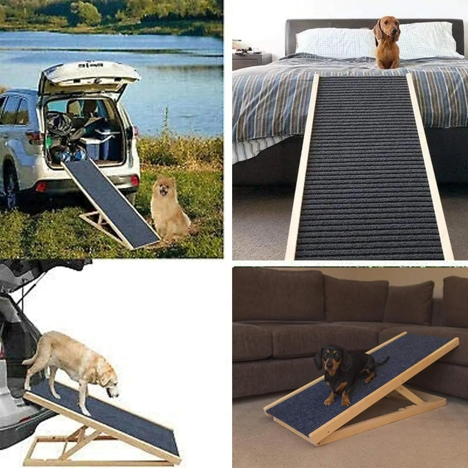 Pet Climbing Ladder Solid Wood Pet Ramp Car Dog Ladder with Non-Slip Carpet Height Adjustable Multi-Purpose Treads