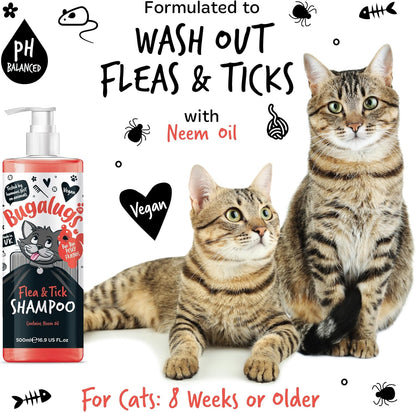 Flea and Tick Cat Shampoo by  500Ml, Deep Cleansing for Cats for Fleas, Ticks & Mites Contains Neem Oil, PH Balanced Vegan (500Ml Flea Shampoo)