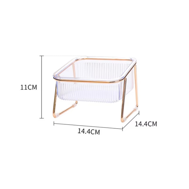 Pet Double Bowl Transparent High Foot Cat Bowl Drink Water Cat Food with Golden Stand Raised Water Feeder Dog Bowl Supplies