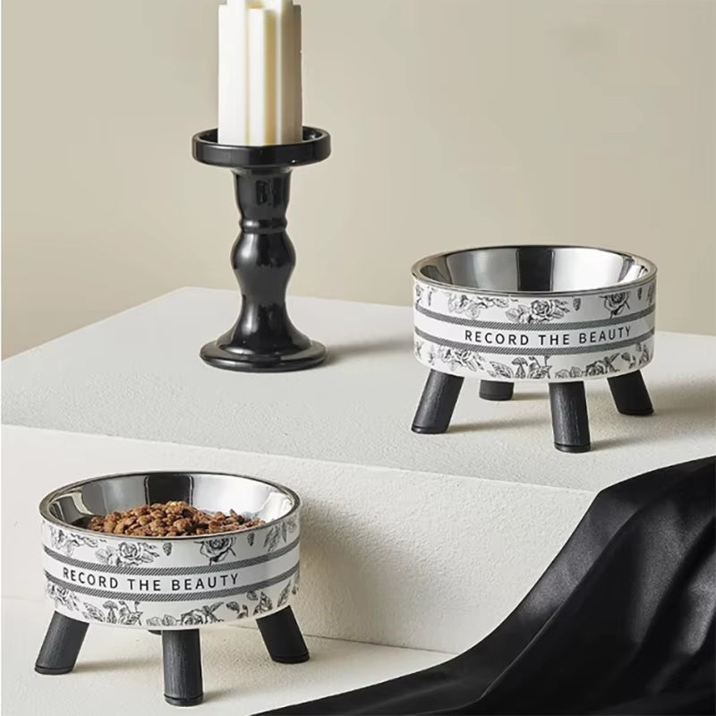 Cat Bowl Anti-Knockover Stainless Steel Feeding and Water Bowl High Foot Large Mouth Pet Cat and Dog Food Utensil Flower Shape